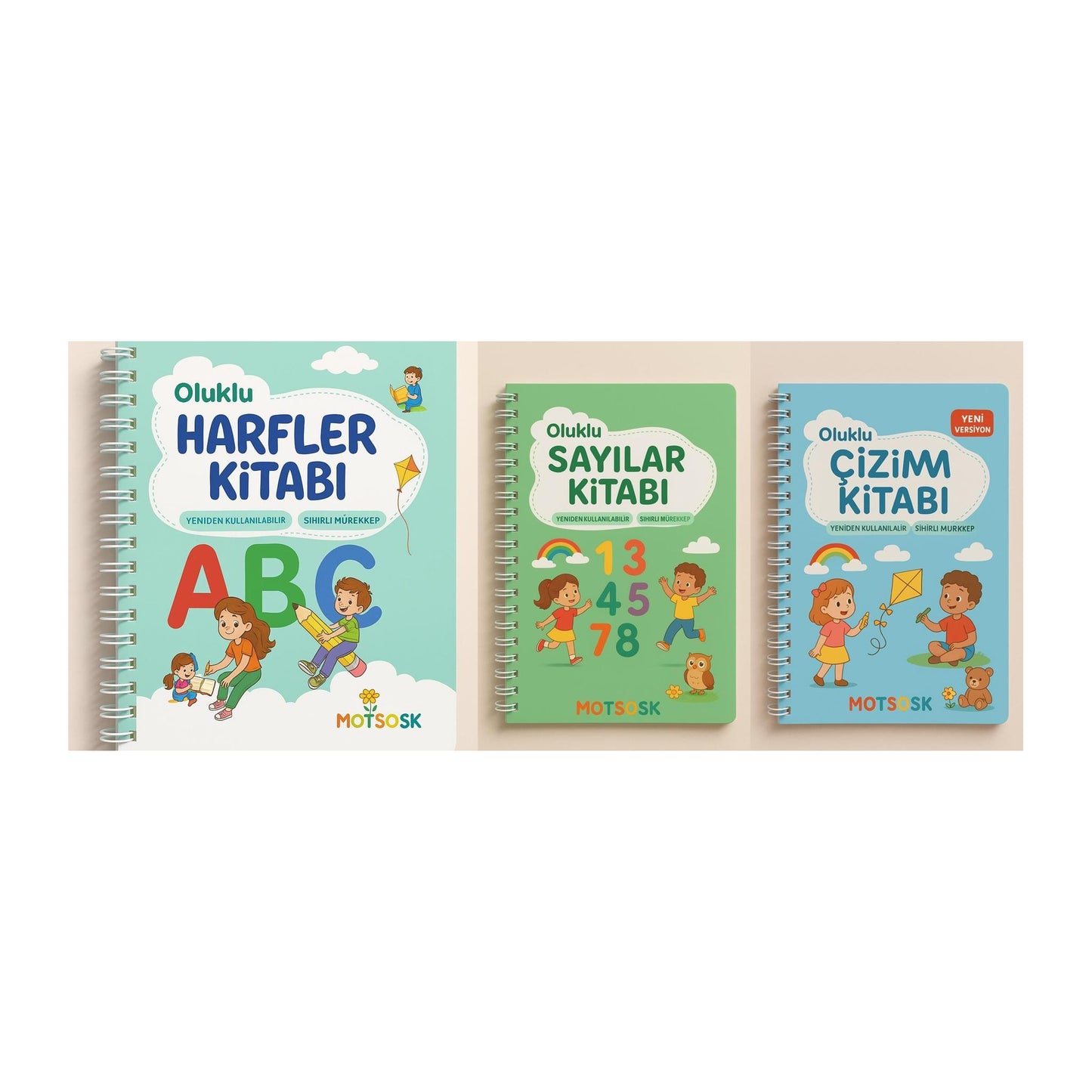 Sayıları ve Çizmeyi Öğreten Oluklu (Kabartmalı) 3’lü Kitap Seti